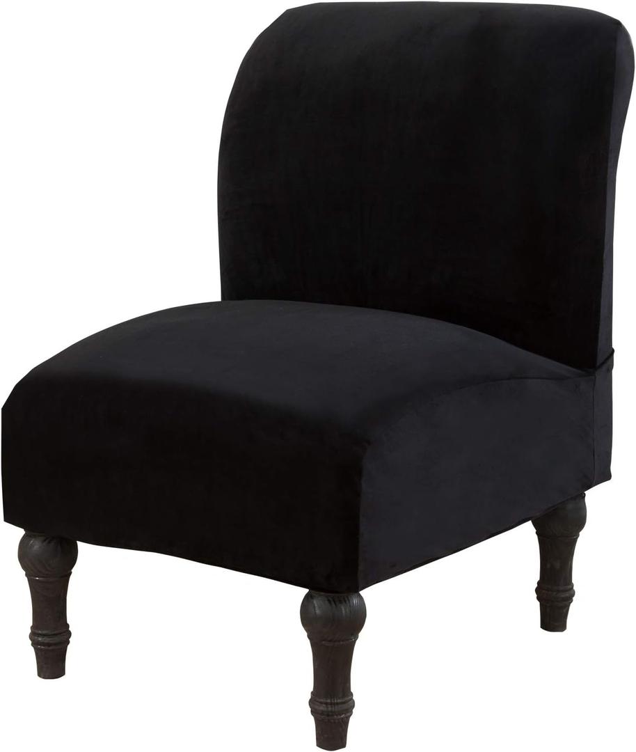 JIAN YA NA Armless Accent Chair Cover, Stretch Armless Chair Slipcover Velvet Armless Chair Covers Slipper Chair Slipcover Furniture Protector Covers for Living Room Bedroom(Velvet, Black)