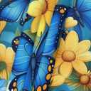 Blue Butterfly Yellow Flower Pattern Square Tablecloth with Elastic Edge Waterproof Polyester Fitted Table Cover for Indoor Outdoor Dining Kitchen Patio Picnic Party Fit 34"x34" Tables