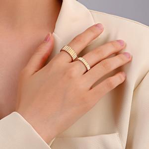 2PCS Minimalist Wide and Narrow Gear Rings, Geometric Adjustable Index Finger Rings for Men and Women, Unique Couple Matching Rings Set Gold