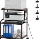 Lauren&Harold 34'' Printer Stand with Power Outlets & USB Ports, 3-Tier Adjustable Rolling Cart, Heavy Duty 150LBS Storage Table with Wheels for Office, Kitchen, Living Room, Bronze (Large)