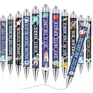 48 Pcs Space Ink Pens Astronaut Pens Bulk Galaxy Retractable Ballpoint Pens Starry Sky Gel Pens Smooth Writing Pen for Solar System Planets Party Favors School Classroom Office Supplies