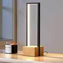 EDISHINE Modern Table Lamp, Dimmable LED Bedside Lamp with 3 Color Temps 3000K 4500K 6000K, Black Square Aluminum Frame, Complete Wooden Base, Nightstand Lamp for Bedroom