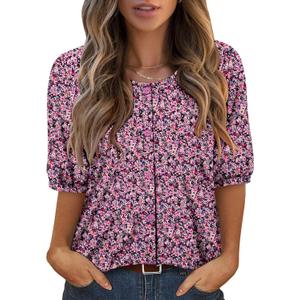 ONLYSHE Womens Shirts Cute Summer Lightweight Tops Short Sleeve Casual Swing Blouse (M)