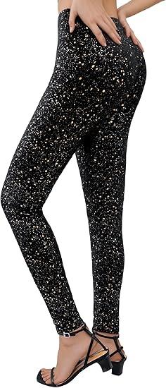 Sparkly Leggings for Women, High Waisted Starry Sky Print Sparkle Pants, Casual Stretch Skinny Legging for Party Holiday, S