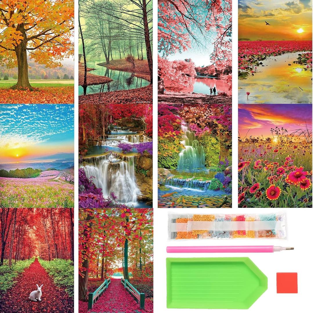 Tontut 10 Pack Diamond Painting Kits, Landscape Beach Diamond Art Painting for Adults Beginners, DIY Landscape Painting Diamond Art Full Round Diamond Crafts Wall Decor 12 x 16 inches (setting sun)
