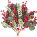 Grunyia 10 Pack Christmas Artificial Berry Twigs for Tree Decoration, DIY Red Berry Stems for Crafts Wreath Garland Ornaments Decor