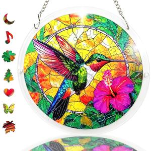 Acrylic Suncatcher Puzzle, 83 Pieces Unique Hummingbird Sun Catcher Puzzle Kit for Doors Garden and Window Hanging, DIY Suncatcher Kits for Adults, 7.4 in