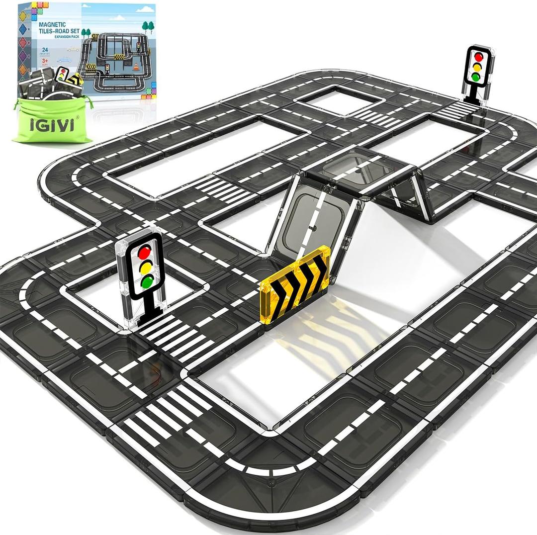 Magnetic Tiles Road Expansion Pack, STEM Magnet Building Blocks for Toddler Kids Toys, Montessori Educational Toys for 3+ Year Old Boys & Girls, Creative Toy Gifts for Kids