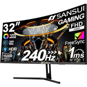 SANSUI 32 Inch Curved 240Hz Gaming Monitor High Refresh Rate, FHD 1080P Gaming PC Monitor HDMI DP1.4, Curved 1500R, 1Ms MPRT, HDR,Metal Stand,VESA Compatible (ES-G32C3F DP Cable Included)