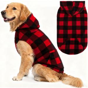 EXPAWLORER Dog Hoodie Fleece Sweater Vest, Plaid Dog Sweatshirt Fall Winter Pet Clothes with Leash Hole, Sleeveless Warm Cozy Puppy Clothing for Cat Small Medium Large Dogs Girl Boy, Checkered L
