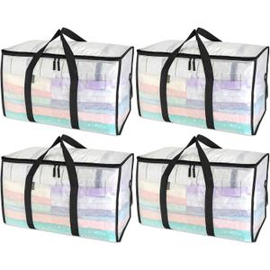 BALEINE 4-Pack Oversized Moving Bags with Reinforced Handles, Heavy-Duty Storage Tote for Clothes, Moving Supplies (Clear, 4-Pack)
