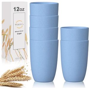 Wheat Straw Cups 6 PCS Good Alternative to Plastic Reusable Cups 12 oz Unbreakable Drinking Cup Reusable Dishwasher Safe Water Plastic Glasses Light Blue