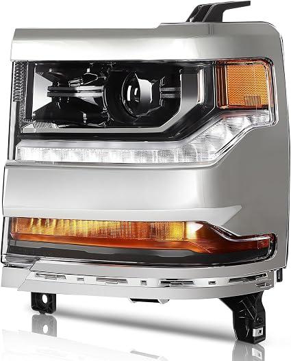 Headlight Assembly Fit 2016-2018 for Silverado 1500, 2019 for Silverado 1500 LD Driver Side Headlight Chrome Housing GM2502451