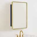 TEHOME Surface Mount 16x24 Brushed Gold Bathroom Medicine Cabinet with Mirror Gold Metal Framed Rounded Rectangle Medicine Cabinet with Beveled Mirror
