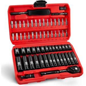 LLNDEI 1/4" Drive Socket Wrench Set, 1/4-Inch Impact Socket Set Metric(4-15mm) Deep and Shallow 6 Point, CR-V, 63PCS with 72T Ratchet Wrench Handle for Household&Automotive Repairing