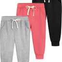 Aocku 3 Pack Toddler Sweatpants Cotton Baby Girls Joggers Toddler Girls Sweatpants with Pocket Drawstring (4T, Black,hot Pink, Light Gray)