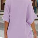 Dokotoo Casual Womens Short Sleeve V Neck Shirts Oversized Solid Blouses Tops (Purple, S)
