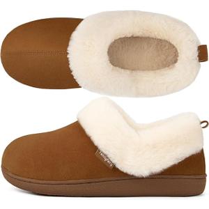 FamilyFairy Women Memory Foam Bootie Slippers, Warm Cozy Micro Suede Slipper Boots with Fuzzy Plush Lining and Collar, Winter Non Slip House Shoes for Indoor Outdoor
Size 11-12
