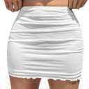 Avidlove Women Sexy Skirt Ruched Bodycon Double Layer Club Skirts Lettuce Trim Skirts Office Mini Skirt (XX-Large, White)