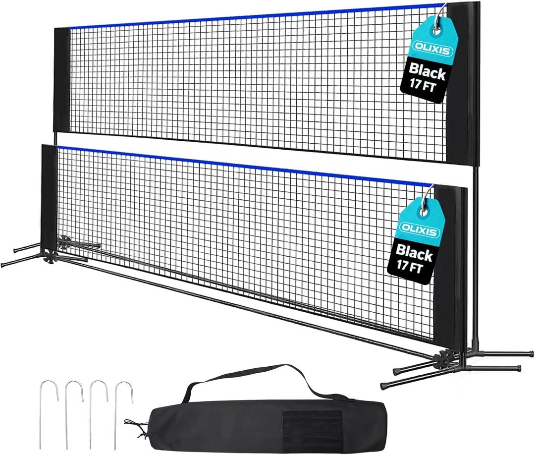 OLIXIS Badminton Net Set, 17FT Wide, 3-5FT Adjustable Height Multi Sport Net for Pickleball, Tennis, Volleyball, Soccer Tennis, Indoor Outdoor with Carry Bag, Easy Setup for Backyard