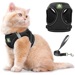 Step in Dog Harness with Leash Set, Adjustable Soft Padded and Breathable Mesh for Small Sized Dog, Reflective No Pull No Choke Cat Vest Harness, Easy Control Pet Vest, Black S (S (Neck 7.66-10.81'' Chest 9.24-10.81''))