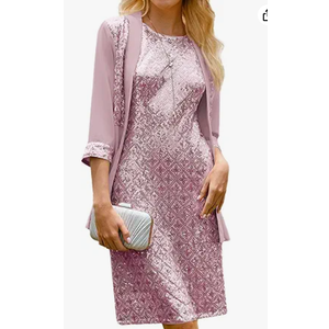 GRACE KARIN Mother of The Bride Dresses,Formal Wedding Guest Dress,Sequin Dress 2 Piece with Jacket Knee Length 2025 (X-Large, Light Pink)