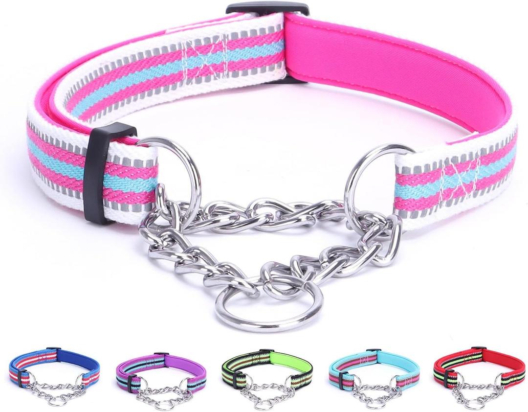 Reflective Martingale Dog Collars, Adjustable Soft Neoprene Padded Breathable Nylon Pet Collar for Puppy, Medium and Large Dogs,Rose Red,S