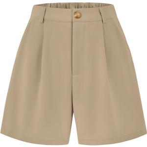KIRUNDO Shorts for Women Dressy Casual Summer High Waisted | Elastic Waist, Pleated Design, With Belt Loop & Pockets, Wide Leg Tailored Work Shorts, Elegant Professional Office Outfits (XXL)