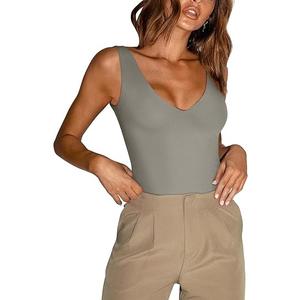 REORIA Butsmooth® Women’s Trendy Sexy Plunge Deep V Neck Sleeveless V Backless Going Out Tank Bodysuits Tops L