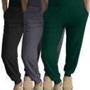 Ficerd 3 Pack Women's Lounge Pants, Cozy Yoga Joggers with Pockets High Waisted Workout Sweatpants Lightweight Comfy Pants (Black, Dark Gray, Green)