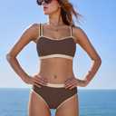 MOOSLOVER Women Bandeau High Waisted Bikini Sets Cheeky High Cut Swimsuit 2 Piece Bathing Suits (Brown, M)