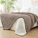Bigacogo Chunky Knit Throw Blanket for Couch, 60x80 inches, 100% Hand Knitted with Thick Jumbo Chenille Yarn, Cozy Soft Large Rope Knot Cable Crochet Blankets for Sofa Bed Living Room, Taupe