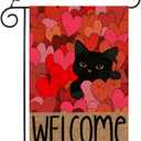 2 x Valentines Day Garden Flag 12x18 Inch Double Sided Outside, Black Cat Love Hearts Welcome Outdoor decoration Valentines Party wedding Decoration flag