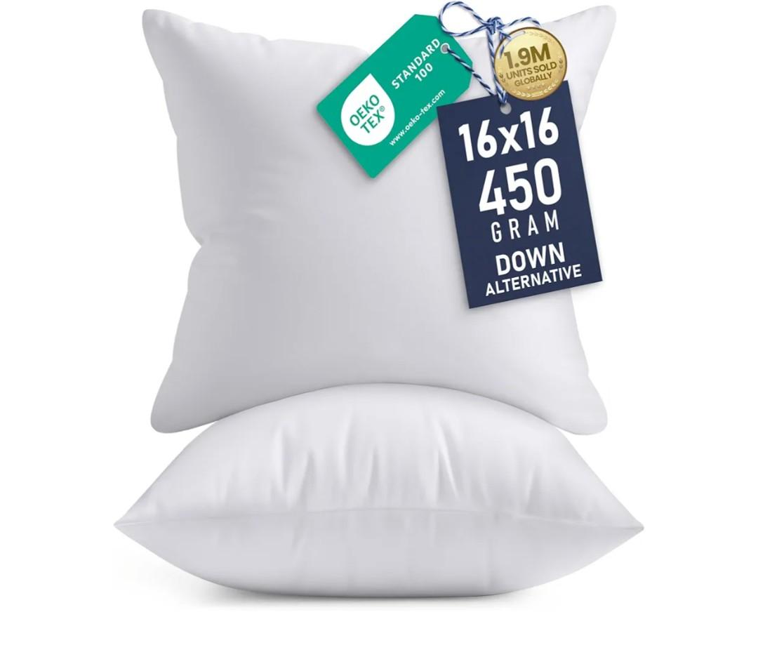 Utopia Bedding 16x16 Pillow Inserts, Set of 2, White – Indoor Decorative Throw Pillows for Bed, Sofa & Couch – Soft, Supportive & Fluffy Cushion Inserts