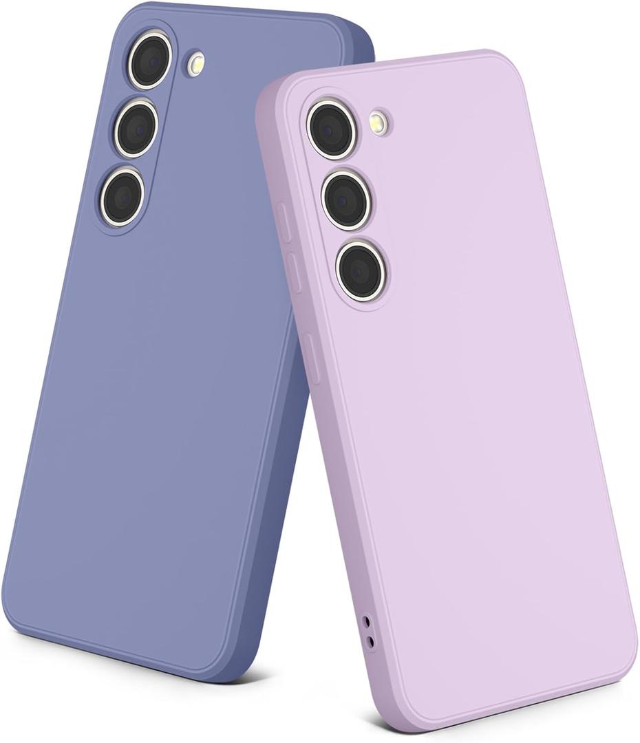 2 Pack Case for Samsung Galaxy S23 (Only), Stylish Liquid Silicone Slim Full-Body Protective Cover Compatible with Samsung Galaxy S23 5G Phone Case (Violet+Lavender Gray)