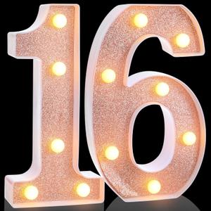 Treela 8.7'' Birthday Decorative LED Light up Numbers, Glitter Marquee Number Sign for Night Birthday Party Decorations Anniversary Bar LED Sign Backdrop Wall Table Centerpieces(16th,Rose Gold) Treela 8.7'' Birthday Decorative LED Light up Numbers, Glitter Marquee Number Sign for Night Birthday Party Decorations Anniversary Bar LED Sign Backdrop Wall Table Centerpieces(16th,Rose Gold)