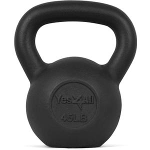 Yes4All Solid Cast Iron Kettlebell Weights Set – Great for Full Body Workout and Strength Training, L - Black 45lb