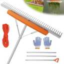 Floating Weed Lake Rake, 36 Inch Widths Pond Rake Aquatic Weed Rake, 133 Inch Extensible Multifunctional Folding Weeding Rakes, Aluminum Landscape Rakes with 49.2 FT Rope