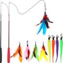MeoHui Cat Toys for Indoor Cats, Interactive Cat Toy 2PCS Retractable Wand Toy and 9PCS Cat Feather Toys Refills, Funny Kitten Toys Cat Fishing Pole Toy for Bored Indoor Cats Chase and Exercise