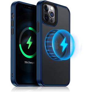 Meifigno Magnetic Case for iPhone 12/iPhone 12 Pro Case 6.1 Inch, [Military Grade Protection & Compatible with MagSafe], Translucent Matte Back with Soft Silicone Edge for iPhone 12 Case, Blue