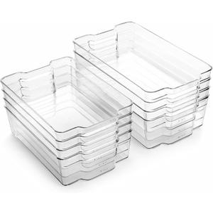 BINO Stackable Multi-Use Storage Organizer Bins, Plastic, BPA-Free, THE STACKER COLLECTION For Pantry/Home Organization, Fridge/Freezer Organizer - 8 Pack