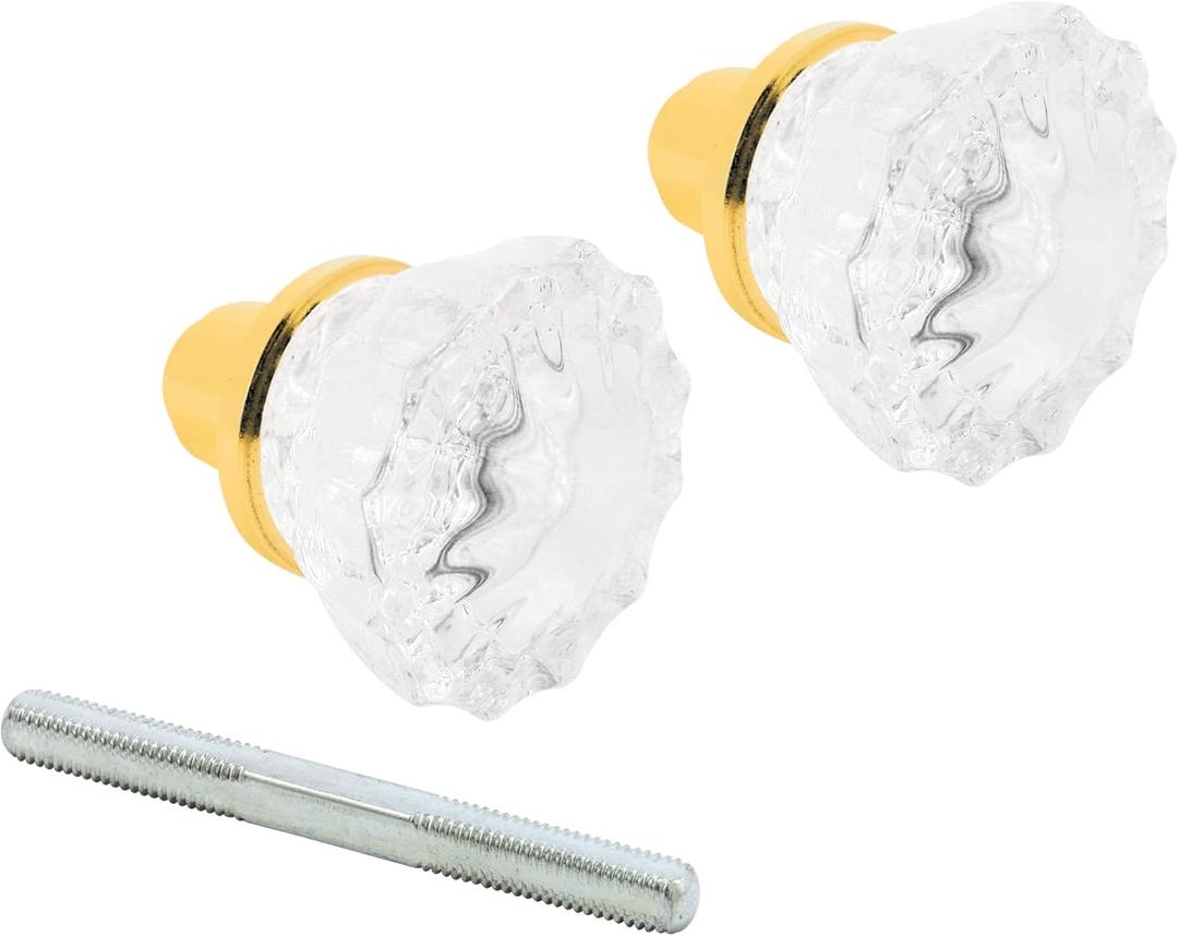 Prime-Line E 28316 Mortise Style Fluted Glass Door Knobs - Perfect for Replacing Broken Antique Lock Sets on Interior Doors, Features 2 In. Outside Diameter Knobs, Brass Plated (Single Pack)