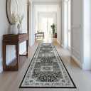 Madane Runner Rugs 2x12 Extra Long, Washable Non-Slip Hallway Runner Rug Low-Pile Carpet Runner for Kitchen Entrance Living Dining Laundry Room, Grey Green/Black Olive