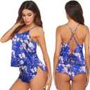 Ekouaer Silk Pajamas Set for Women Satin Backless Lingerie Pjs Cami Top and Shorts Nightwear (Large, Blue Flowers)