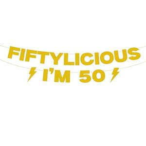 FIFTYLICIOUS I'M 50 Birthday Decoration Banner Sign, Gold Glitter 50th Birthday Party Decorations Favors and Supplies