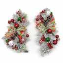 Christmas decorative arrangement with frosted pine branches, pinecones, red berries, ornaments, and a festive red & green bow. ( Pack of 2)