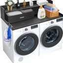 VEVOR 2 Drawers Washer Dryer Countertop with Shelf, 54" x 27" Wooden Laundry Countertop with 2 Hooks & Non-Slip Pads, Washer and Dryer Covers for The Top, Laundry Room Organization and Storage, Black, 2-Tier with Drawers