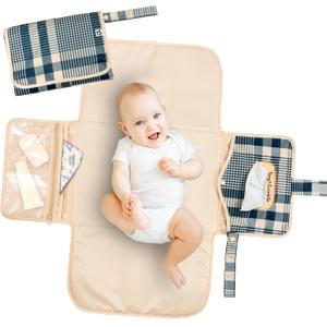 Tiny Twinkle Portable Diaper Changing Pad | Waterproof, Wipeable & Compact Baby Changing Pad for Travel | Smart Wipes Pocket & Organized Storage| Newborn Shower Gift (Gingham)