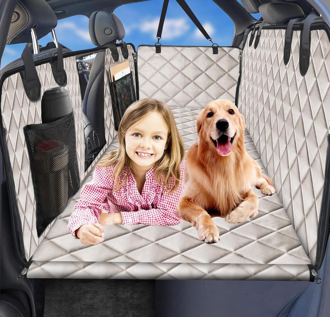 URPOWER 2026 Upgraded Back Seat Extender for Dogs - Large Hard Bottom Dog Car Seat Cover Holds 550lbs, Waterproof Dog Hammock Pet Bed with High-Density Foam Non-Slip Backseat Protector