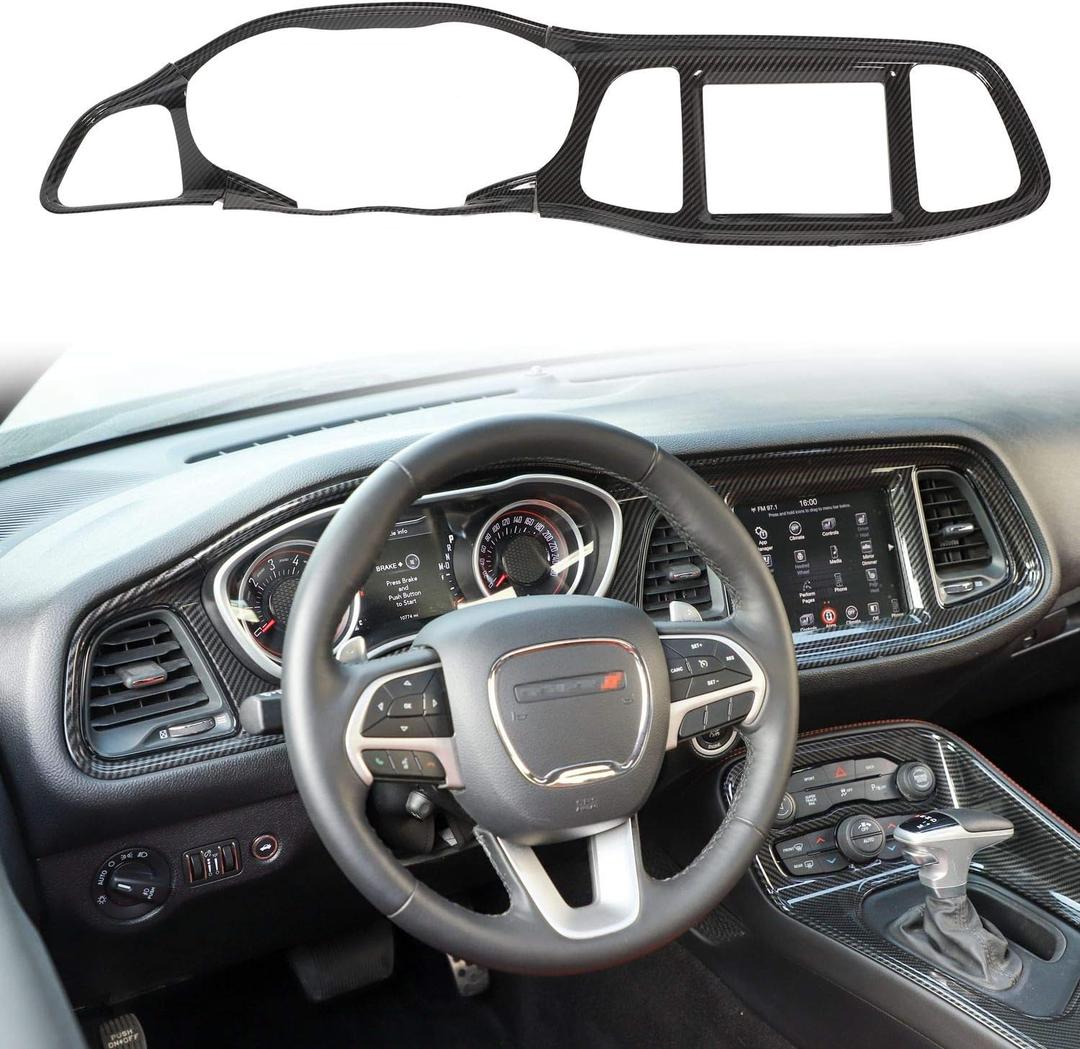 Voodonala for Challenger ABS Carbon Fiber Center Consoles Dash Board Dashboard Instrument Gauge Cluster Panel Protecter Cover Trim Fascia Garnish for2015-2025+Dodge Challenger Interior Accessories4pcs